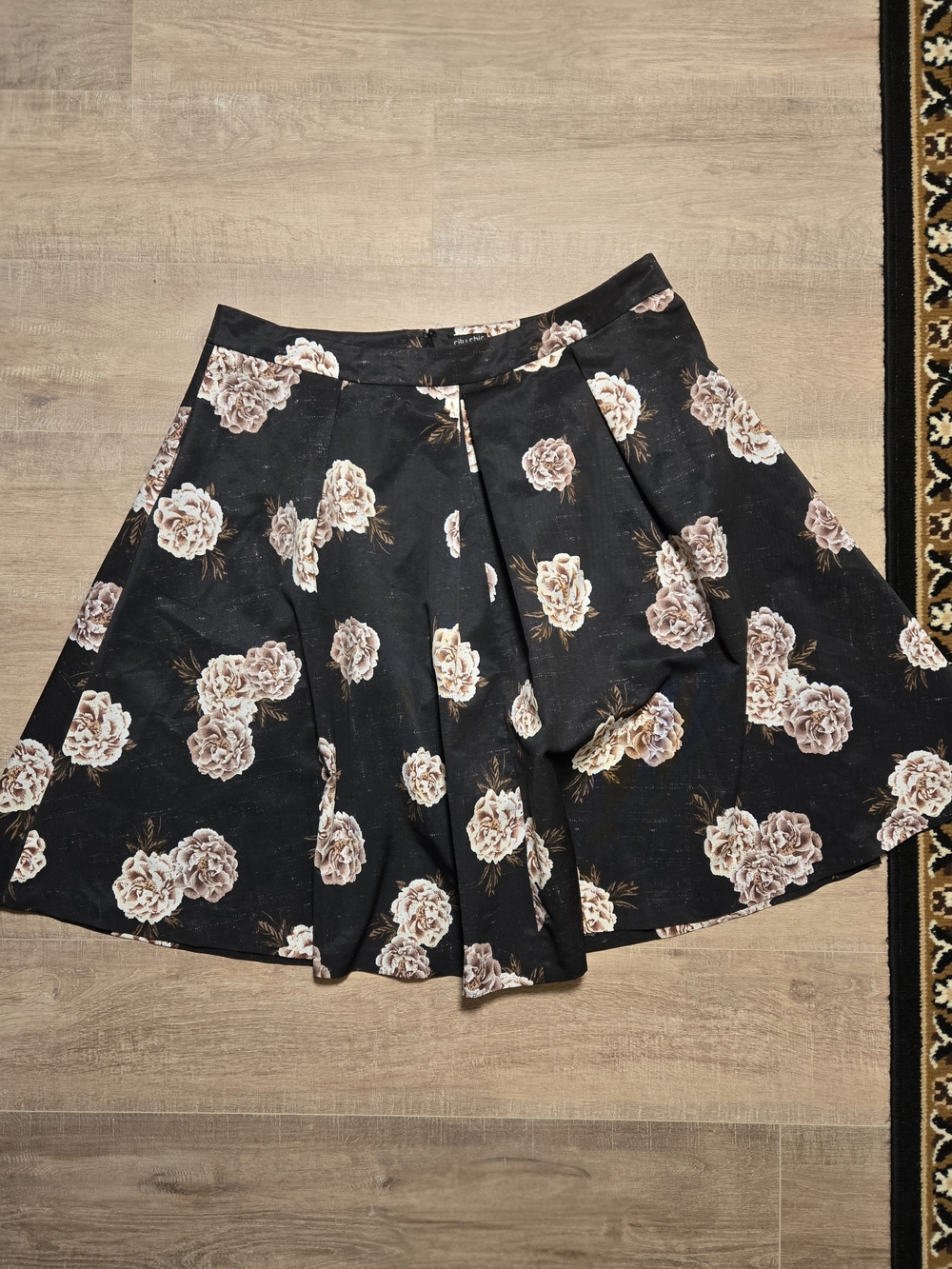 City Chic Black Skater Skirt with Cream Floral Clusters